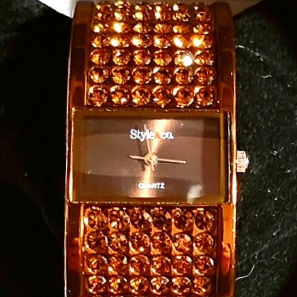 Copper colored crystal accent bangle wrist watch